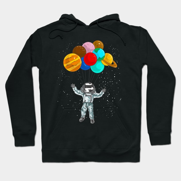 Astronaut In Space Flying With Planet Balloons Hoodie by theperfectpresents